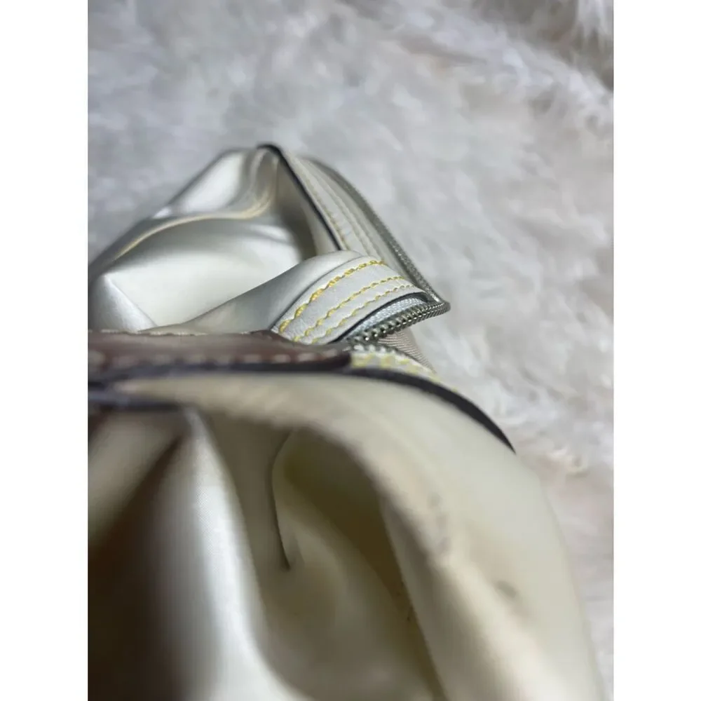 Coach Hampton sateen off white &Yellow marble hobo Bag tan leather &fabric strap